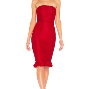 Michael Costello x Revolve Strapless Lace Red Mermaid Ericka Dress Size XS